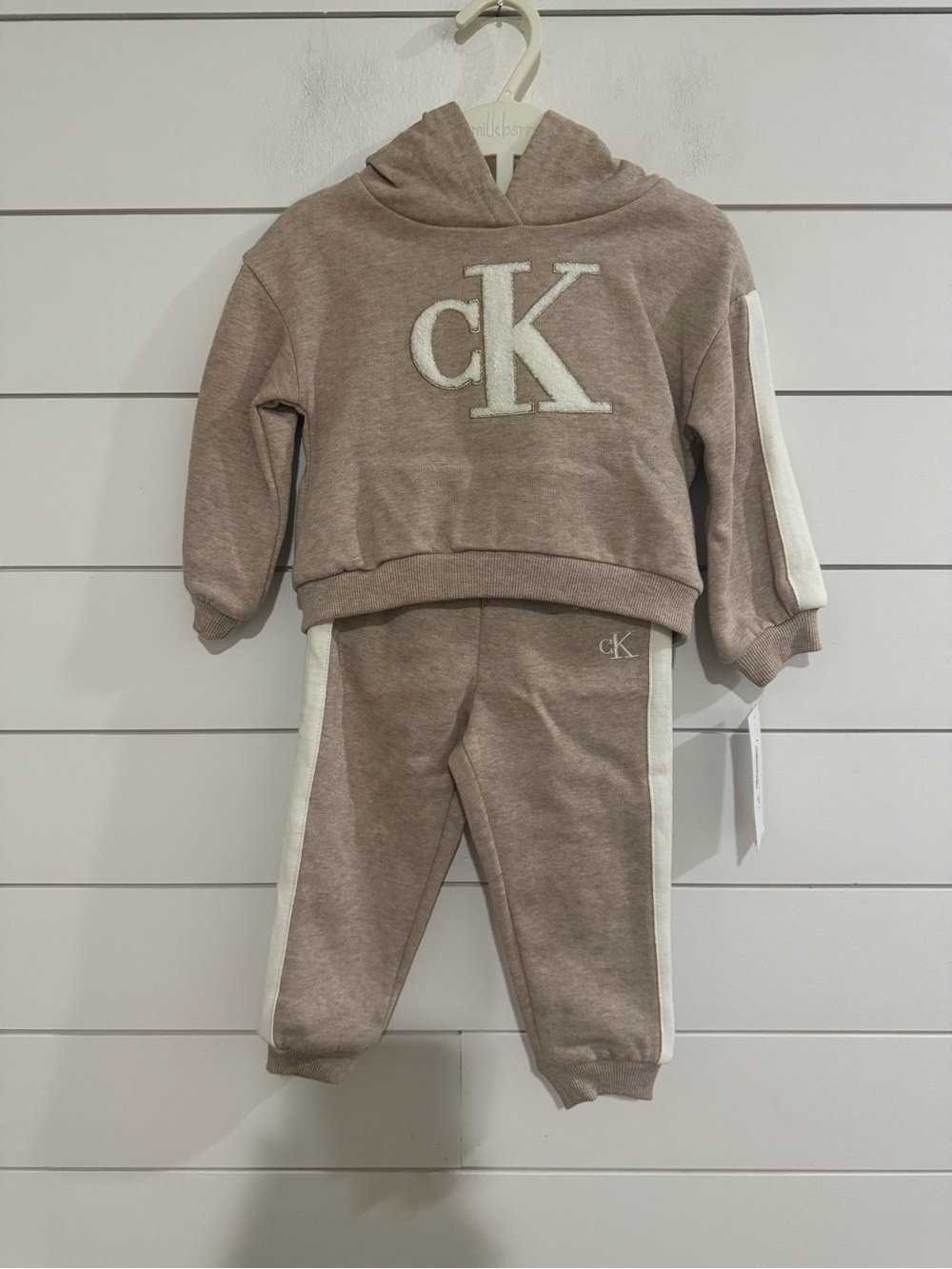 Calvin Klein Kids Taupe & White Hoodie and Jogger Set